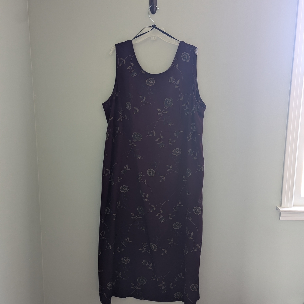 Source Unknown Dark Purple Floral Midi Dress